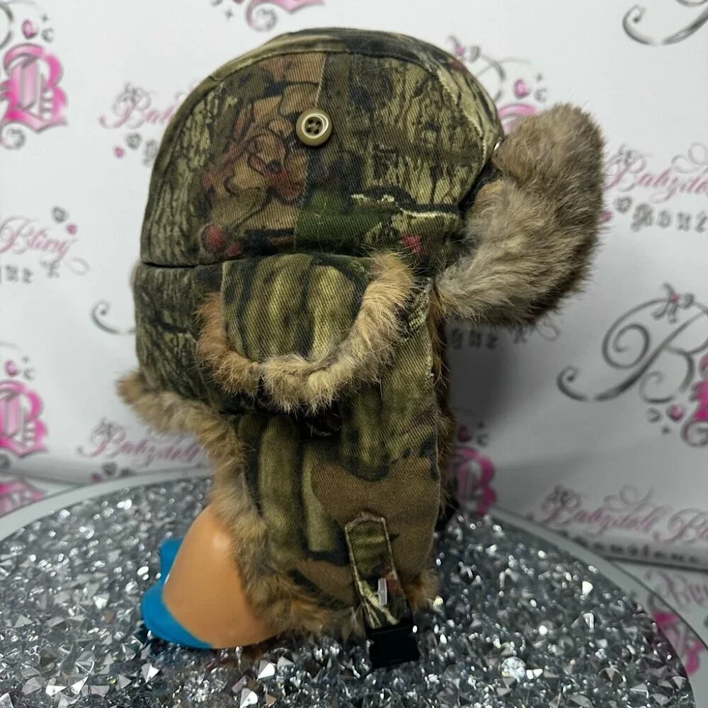 Toque hat trapper camo fur real rabbit Camouflage Fur-Lined Hat embroidered